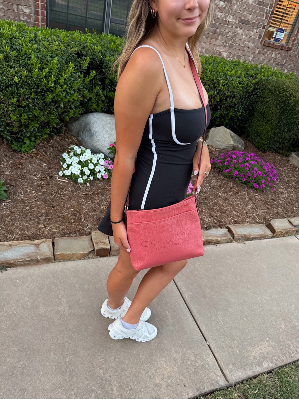 COACH Coral Bright Pink Perforated Logo Pebble Leather Crossbody style 91167 - Picture 2 of 15